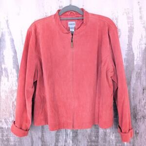 Chico's 100% Leather Moto Jacket Coral Peach Suede Tonal CleanGirl Women's XL